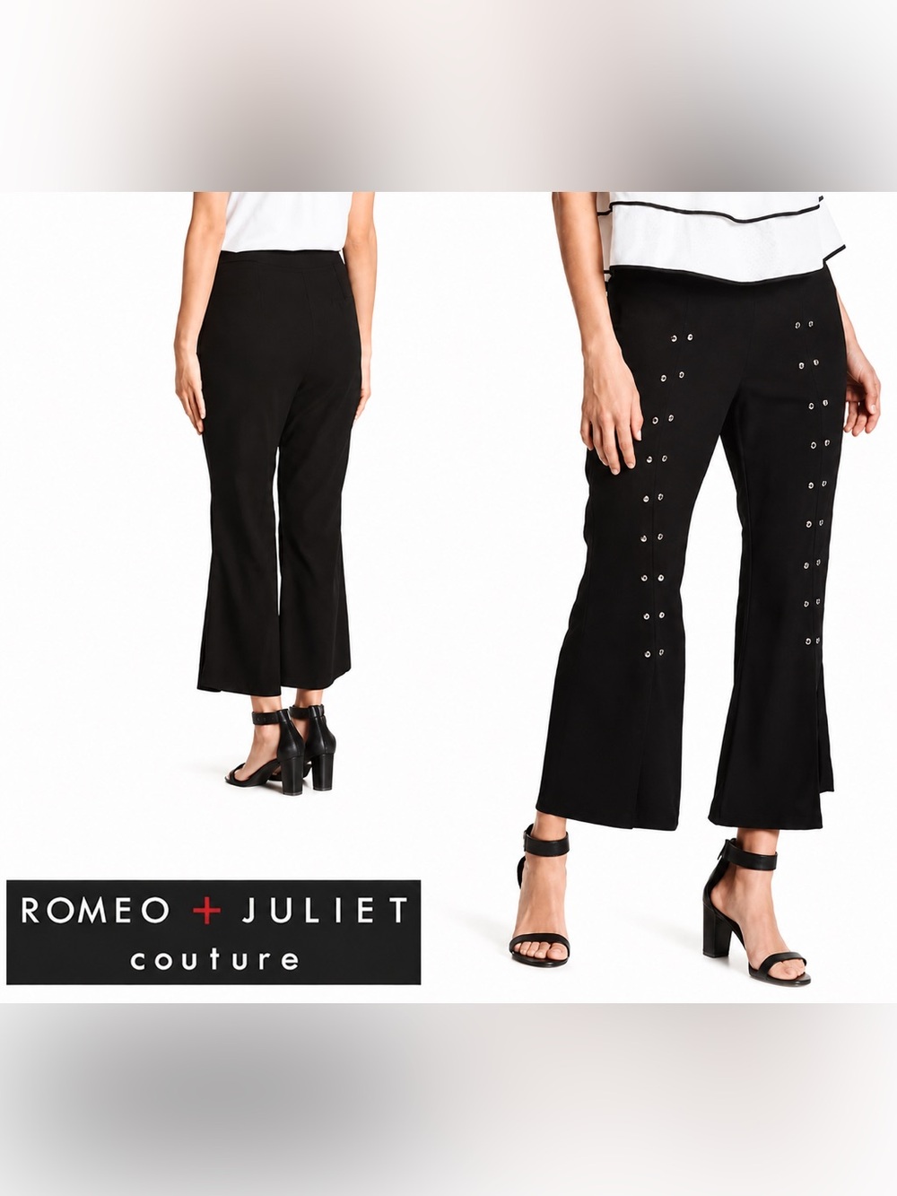 Romeo & Juliet Couture Black Studded Split Flare Pants Size S